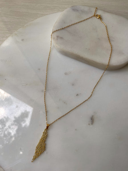 CALLIGRAPHY FOR PALESTINE I PALESTINE MAP | Tarnish Free I Gold/Silver/Rose-Gold Necklace