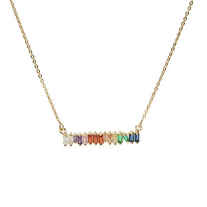 RAINBOW CRUSH | Tarnish Free | Multi Col Cubic Zirconia Baguette Jewel Bar | Necklace/Bracelet