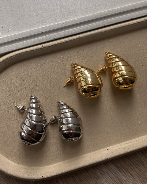 DESCHANEL | Gold/Silver Plated | Chunky Shell Drop Stud | Earrings | Tarnish Free