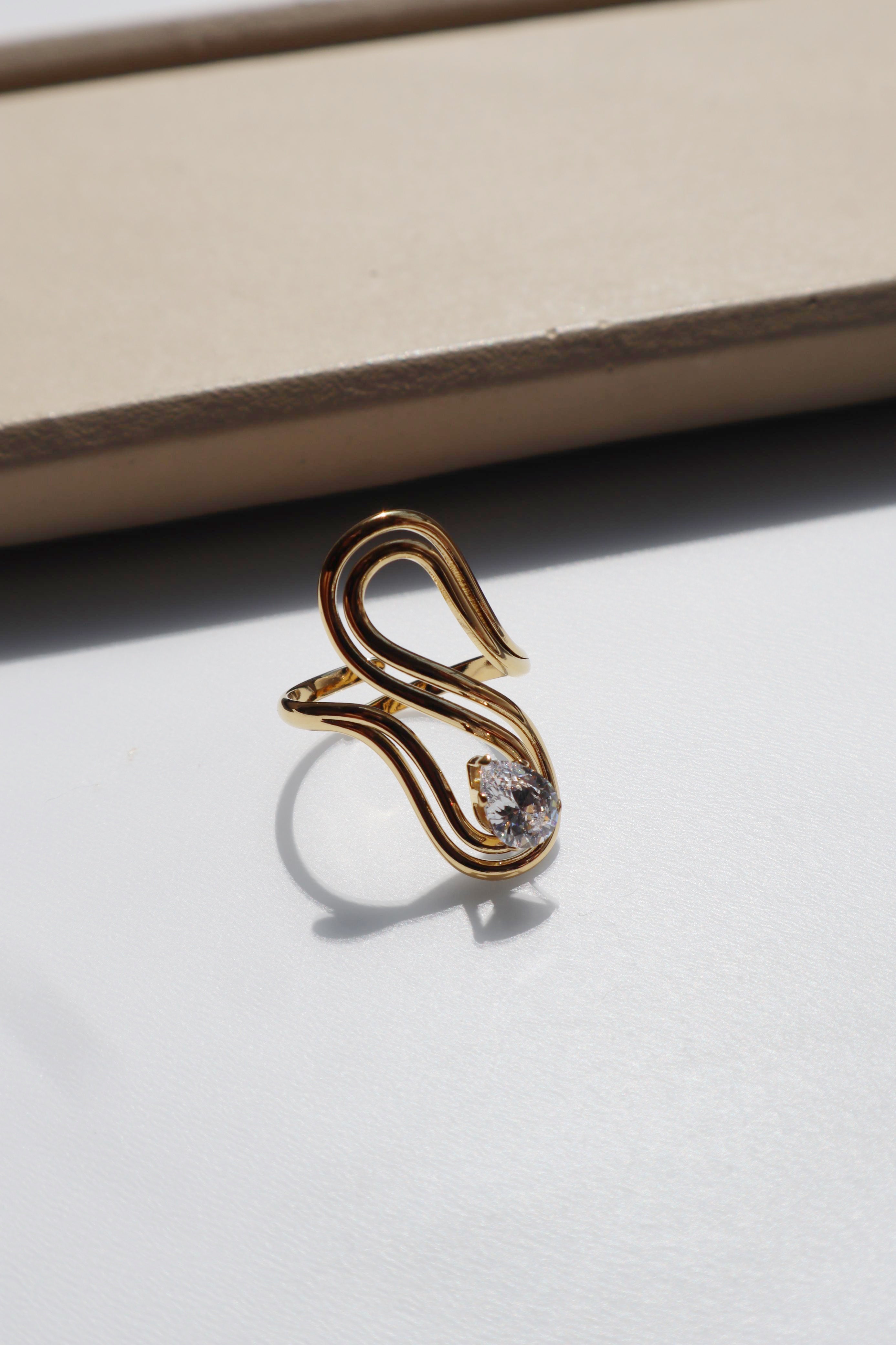 ETERNA|Tarnish Free|Gold Geometric Shaped Ring| Adjustable