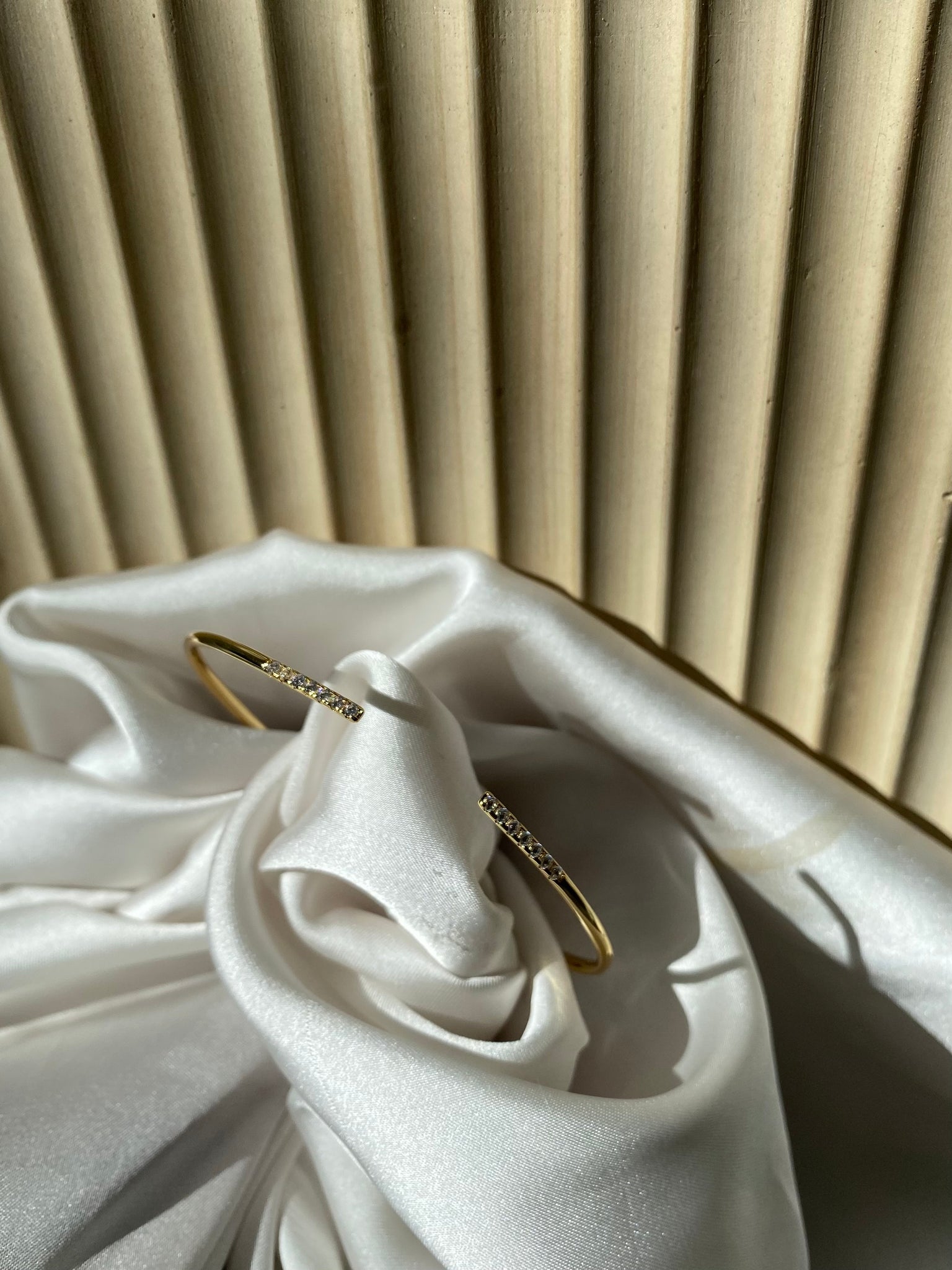 HANAN | Tarnish Free | Stainless Steel | Gold Plated | Gold/Silver/Rose-Gold Encrusted | Open Flexible Cuff Bangle