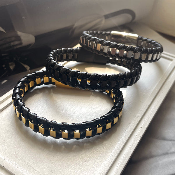 STATE | ZibaMan | Black/Gold/Silver Leather Bracelet