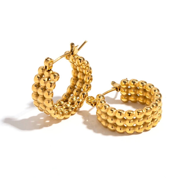 BOBBLE BAR | Tarnish Free |Stainless Steel | Gold Plated Hoop Bubble | Earrings