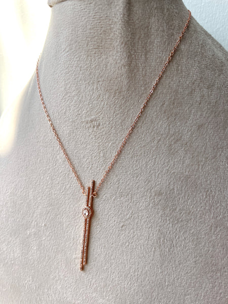 DIAMOND MILE | Silver/Rose-Gold Linear Pendant Luxury Necklace | AAA Grade Cubic Zirconia
