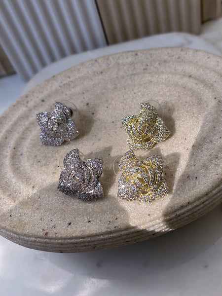 PRIMROSE | Silver Luxury Cubic Zirconia | Rose Flower Stud | Gold/Silver Earrings