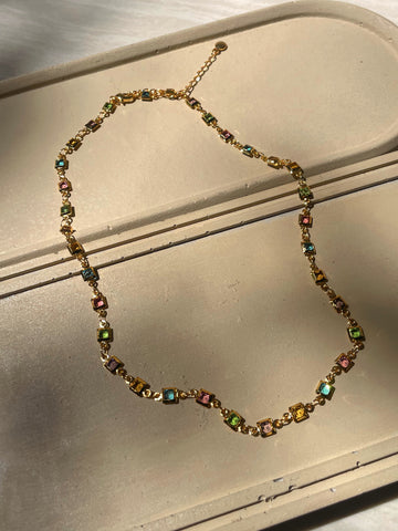 SUMMER | Gold Plated Multicoloured Square Cubic Zirconia | Necklace