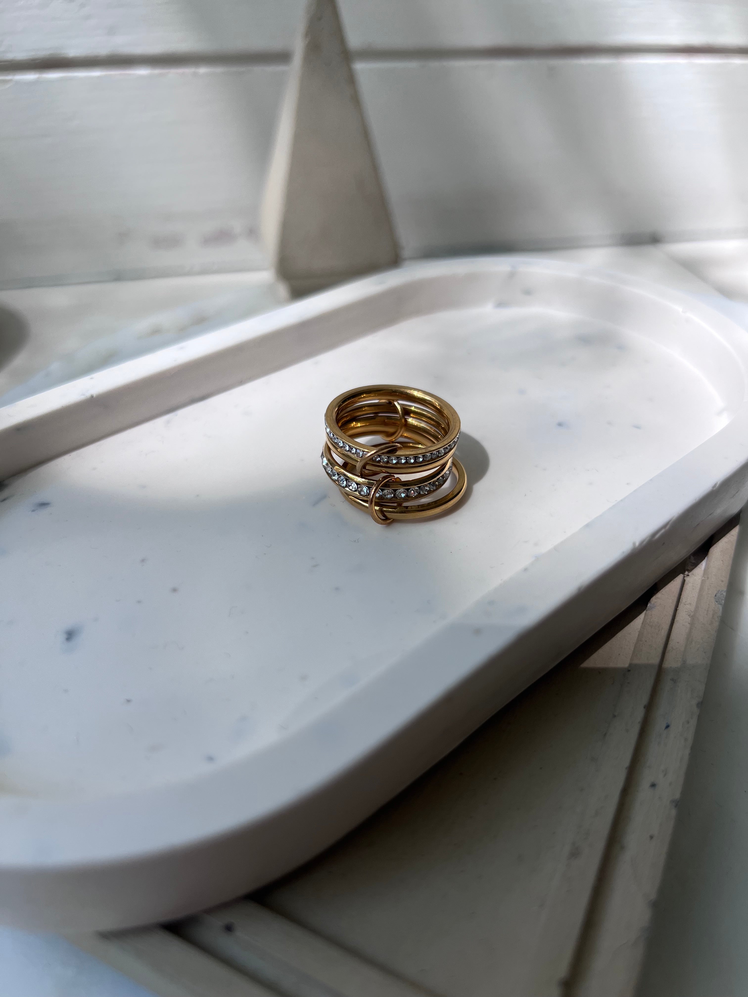 MIA | Tarnish Free | linked 4 eternity bands Ring | Gold with cubic zirconias