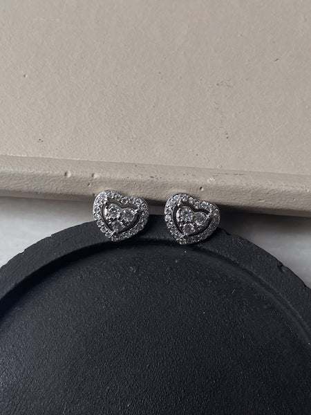 HEARTED | AAA Grade Cubic Zirconia | Silver Heart Stud | Earrings