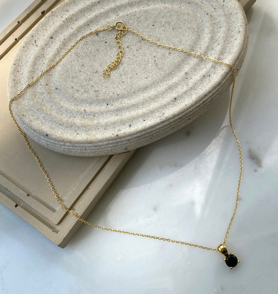 LUCRETIA | S925 Sterling Silver I 18ct gold plated I Cubic Zirconia I Black Pendant Necklace