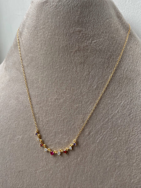 PETAL | S925 Sterling Silver I 18ct Gold Plated I Cubic Zirconia | Pink/Purple/Clear Linear Necklace