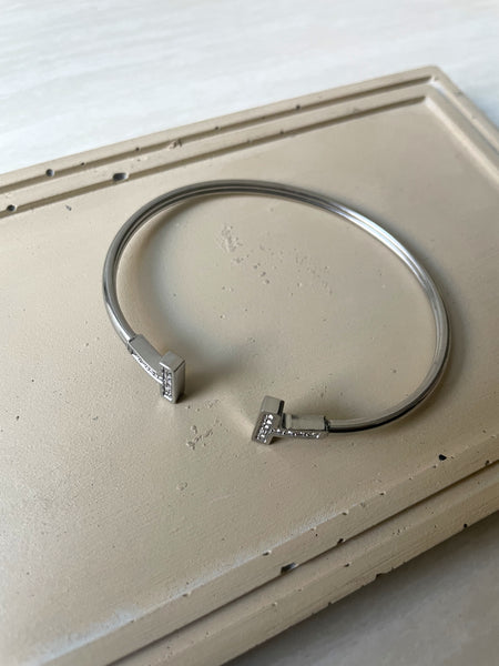 T-BAR | Tarnish Free | Stainless Steel | Gold Plated | Gold/Silver/Rose-Gold Encrusted | Open Cuff Bangle