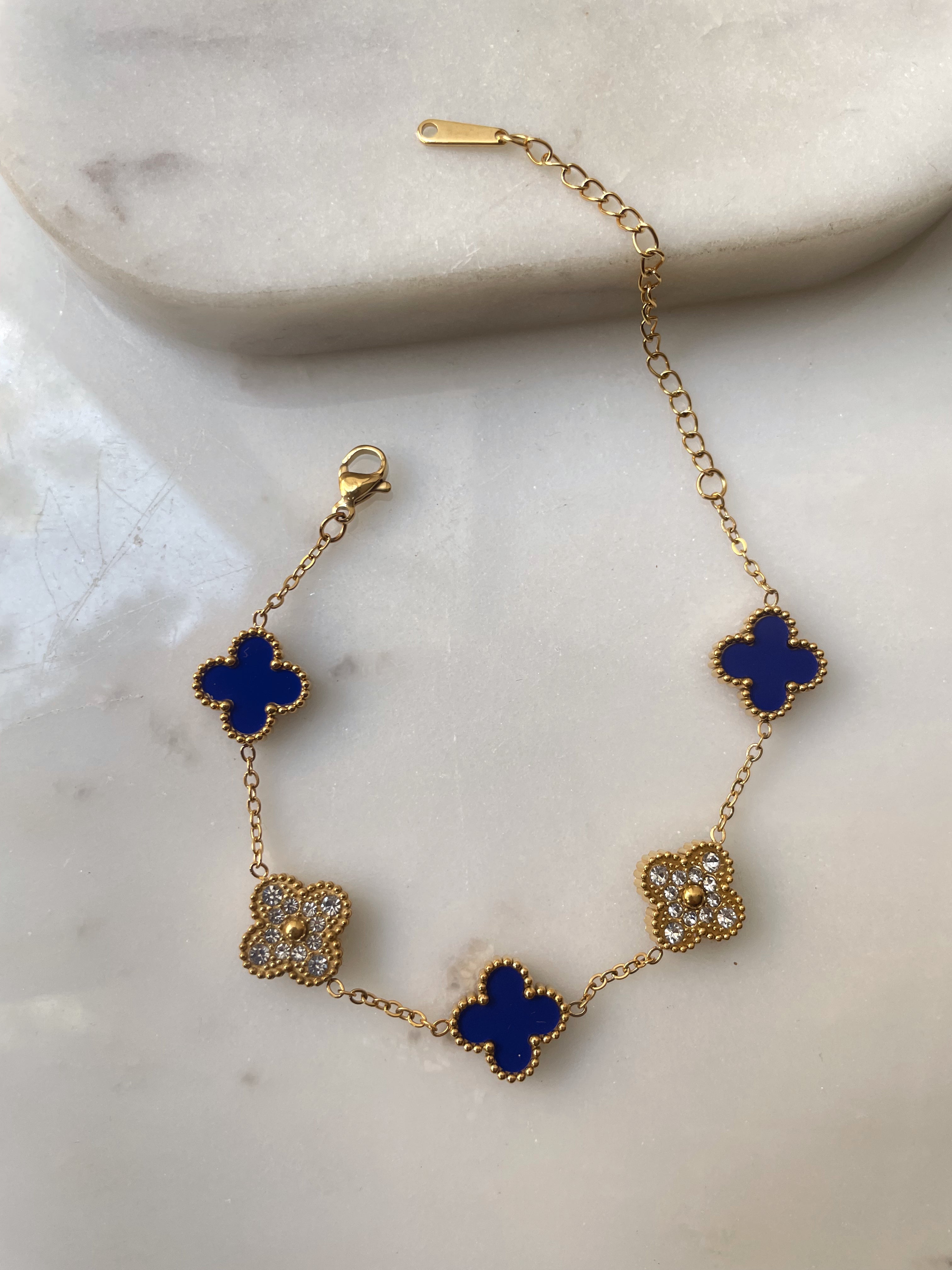 BLING FLOWER COLOUR BRACELET | Tarnish Free | Green/Black/Red/Blue/Plain Encrusted Flower | Bracelet