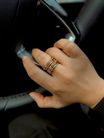 MIA | Tarnish Free | linked 4 eternity bands Ring | Gold with cubic zirconias