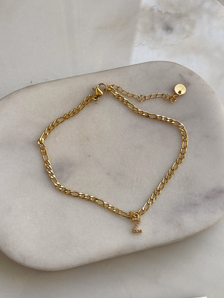 INITIAL ANKLET | 18k Gold Plated Cubic Zirconia Anklets