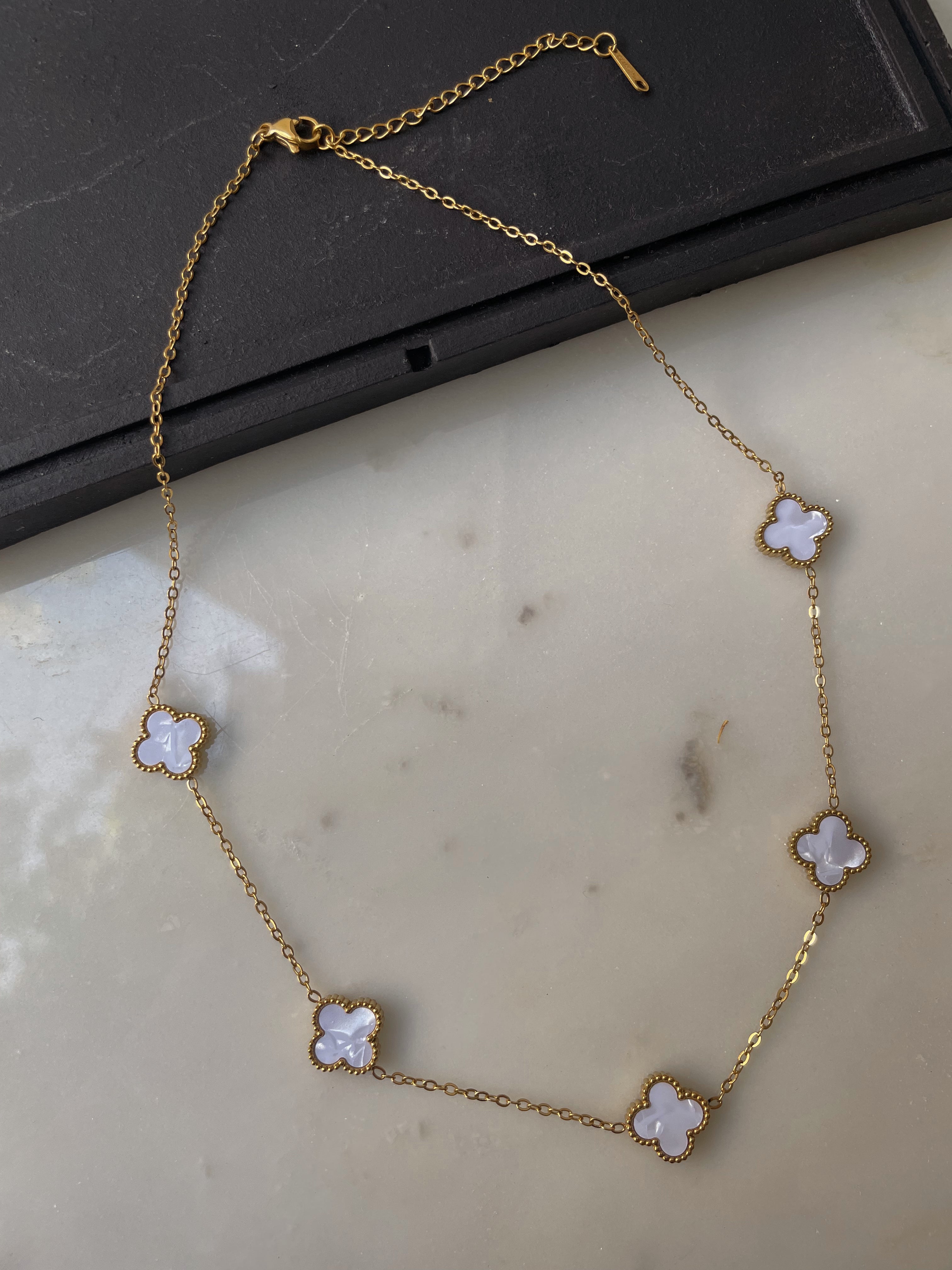 FLOWER MULTI NECKLACE | Tarnish Free | Gold Black/White Multi-Flower | Necklace