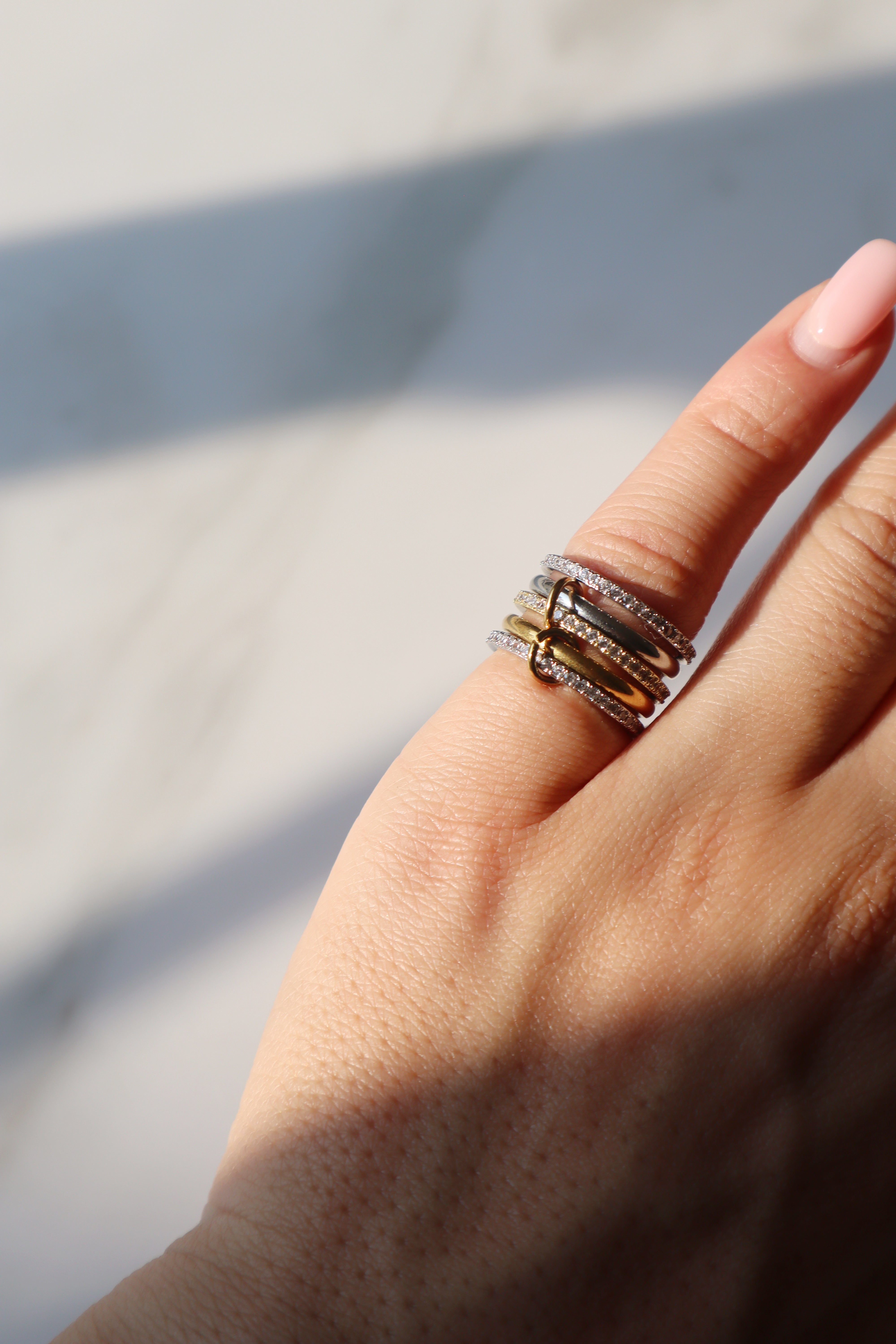 STACKED| Linked 5 layer Eternity Band Ring| Gold and Silver with Cubic Zirconias