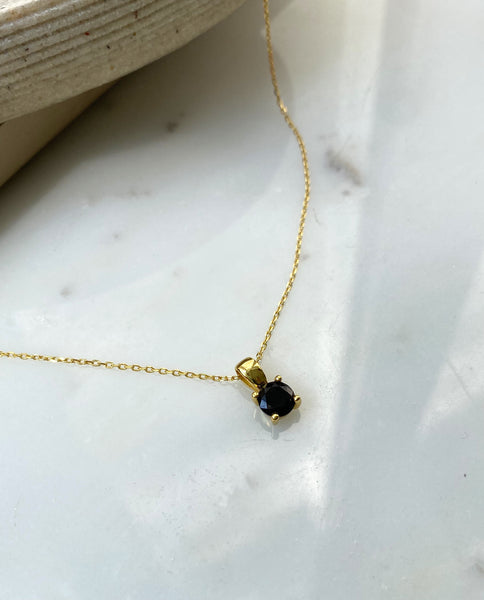 LUCRETIA | S925 Sterling Silver I 18ct gold plated I Cubic Zirconia I Black Pendant Necklace