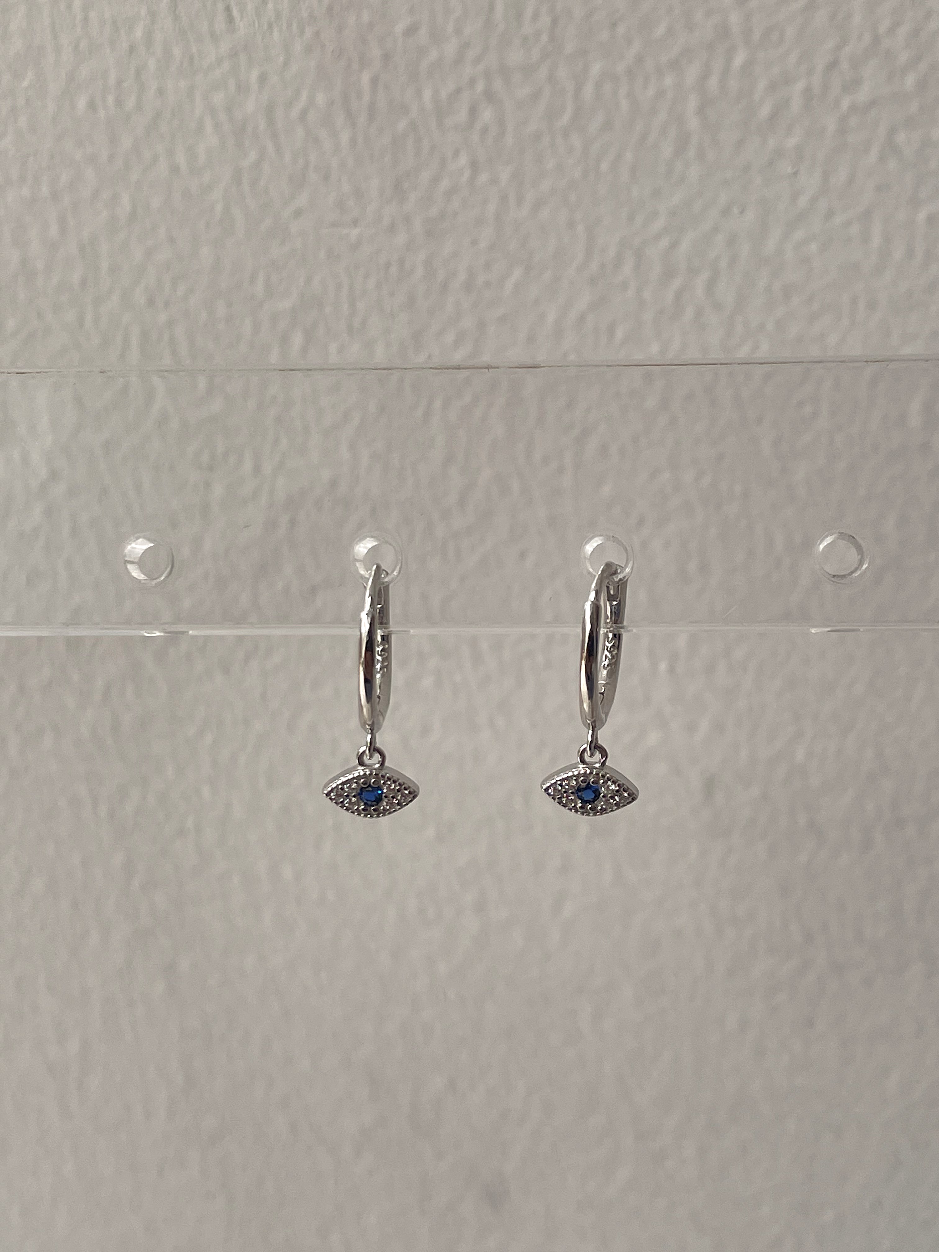 ANISHA | S925 Sterling Silver |18ct Gold/Silver Plated | Clear Cubic Encrusted | Evil Eye Huggies | Earring