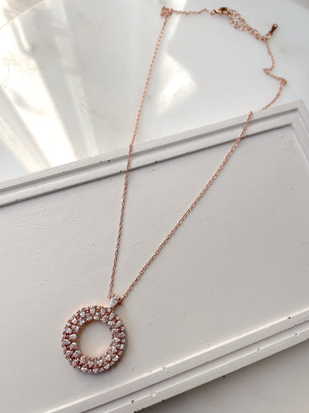 OPULENCE | Rose-Gold Circular Pendant Luxury Necklace | AAA Grade Cubic Zirconia