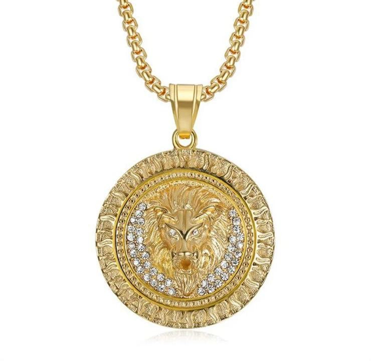 HUNTER | ZibaMan | Gold/Silver Lions Head Pendant Necklace | Cubic Zirconia | Tarnish-Free
