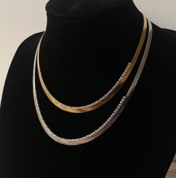 CRYSTAL CANDY | Gold/Silver Stainless Steel Crystal Snake Chain | Necklace