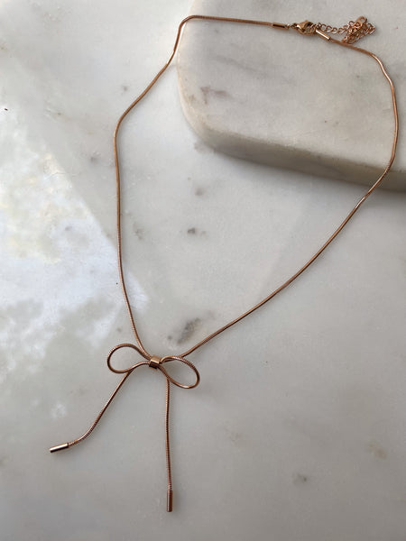 ROMY | Tarnish Free | Stainless Steel | Gold Thin Bow Tie | Necklace