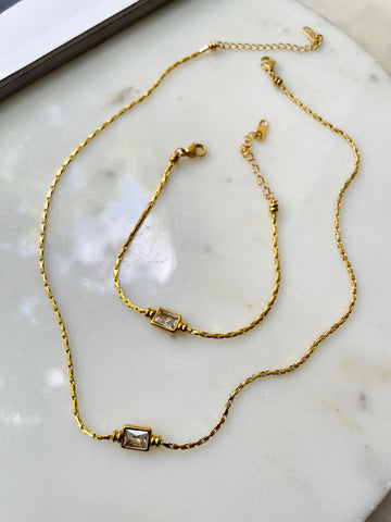 ALTAIRA | Tarnish-Free | Gold/Silver | Cubic Zirconia Rectangular Drop | Necklace/Bracelet