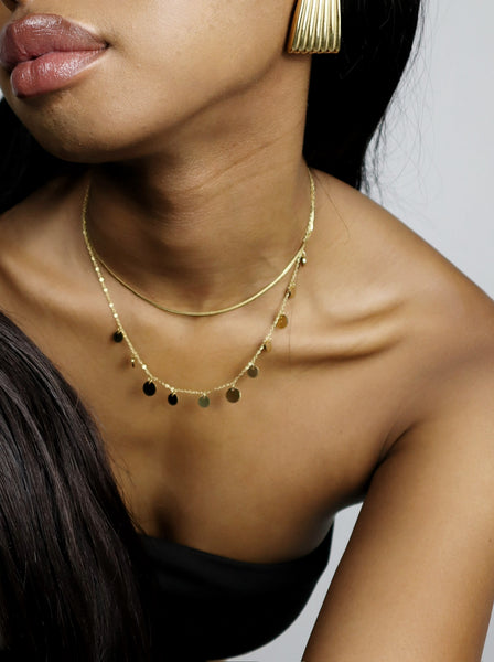 JARITHA | Gold Snake and Disk Double Layer | Tarnish Free | Necklace