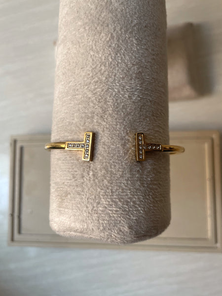 T-BAR | Tarnish Free | Stainless Steel | Gold Plated | Gold/Silver/Rose-Gold Encrusted | Open Cuff Bangle