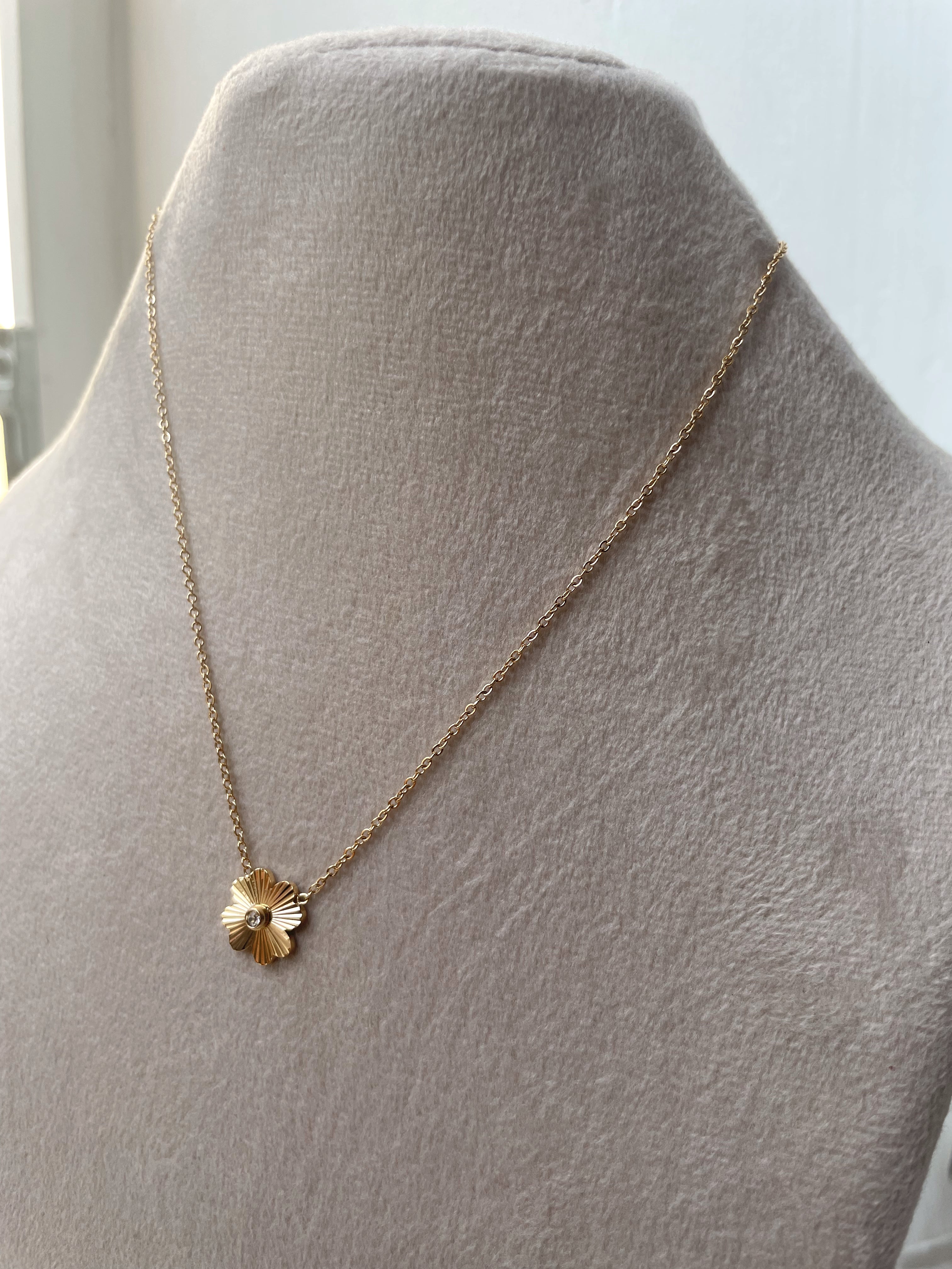 DAHLIA | Tarnish Free | Gold Flower and Cubic Zirconia | Pendant Necklace