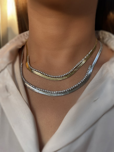 CRYSTAL CANDY | Gold/Silver Stainless Steel Crystal Snake Chain | Necklace