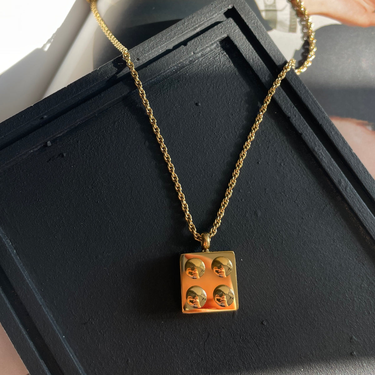 THE LEGO PIECE | ZibaMan | Gold 4 Stud Lego Block Pendant Rope Chain N