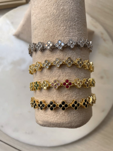 GARDENIA | Gold Clear/MultiColored/ Black Multi-Clover Flower | Necklace/Bracelet