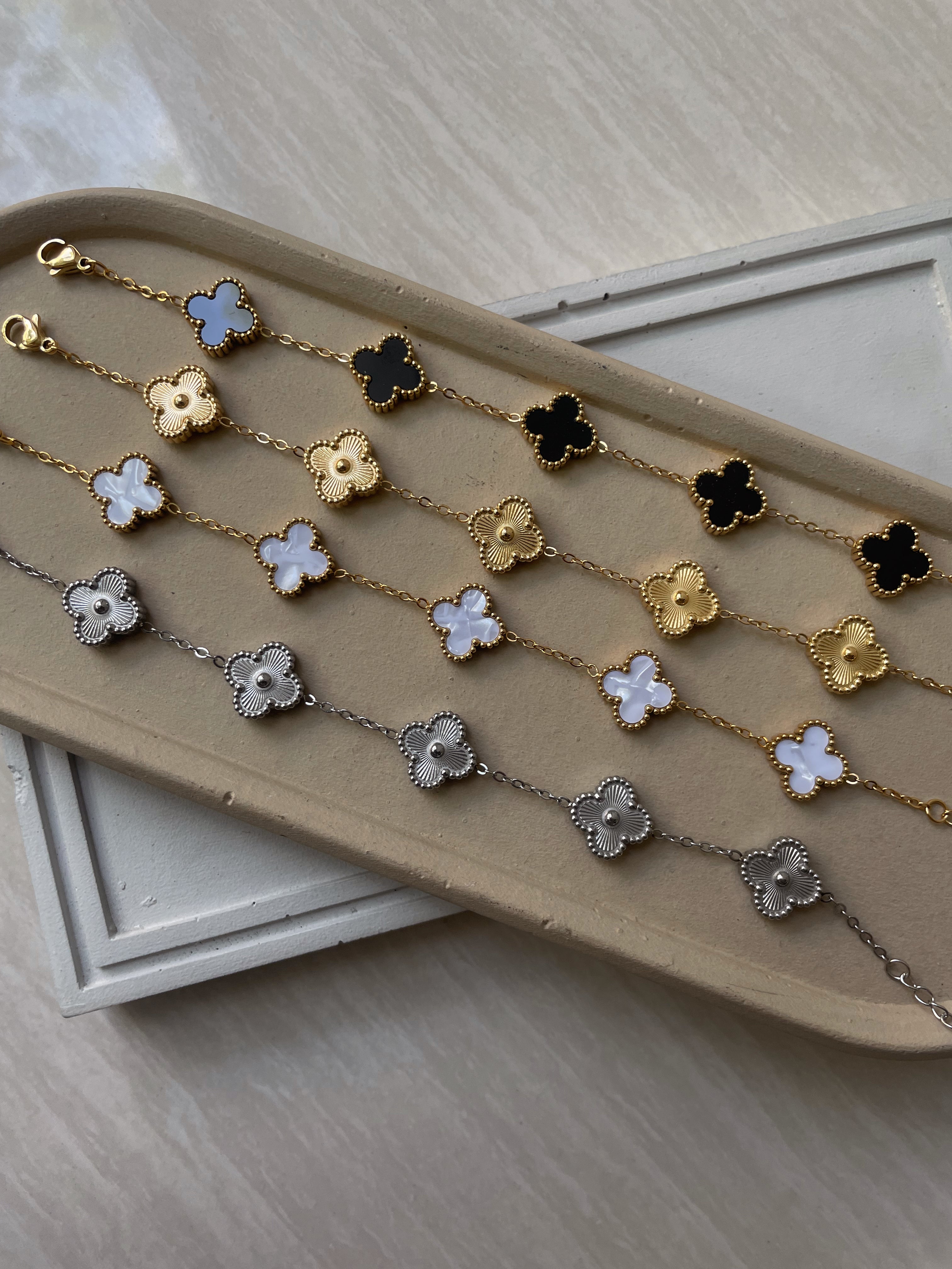 FLOWER MULTI BRACELET | Tarnish Free | Gold Black/White Multi-Flower | Bracelet