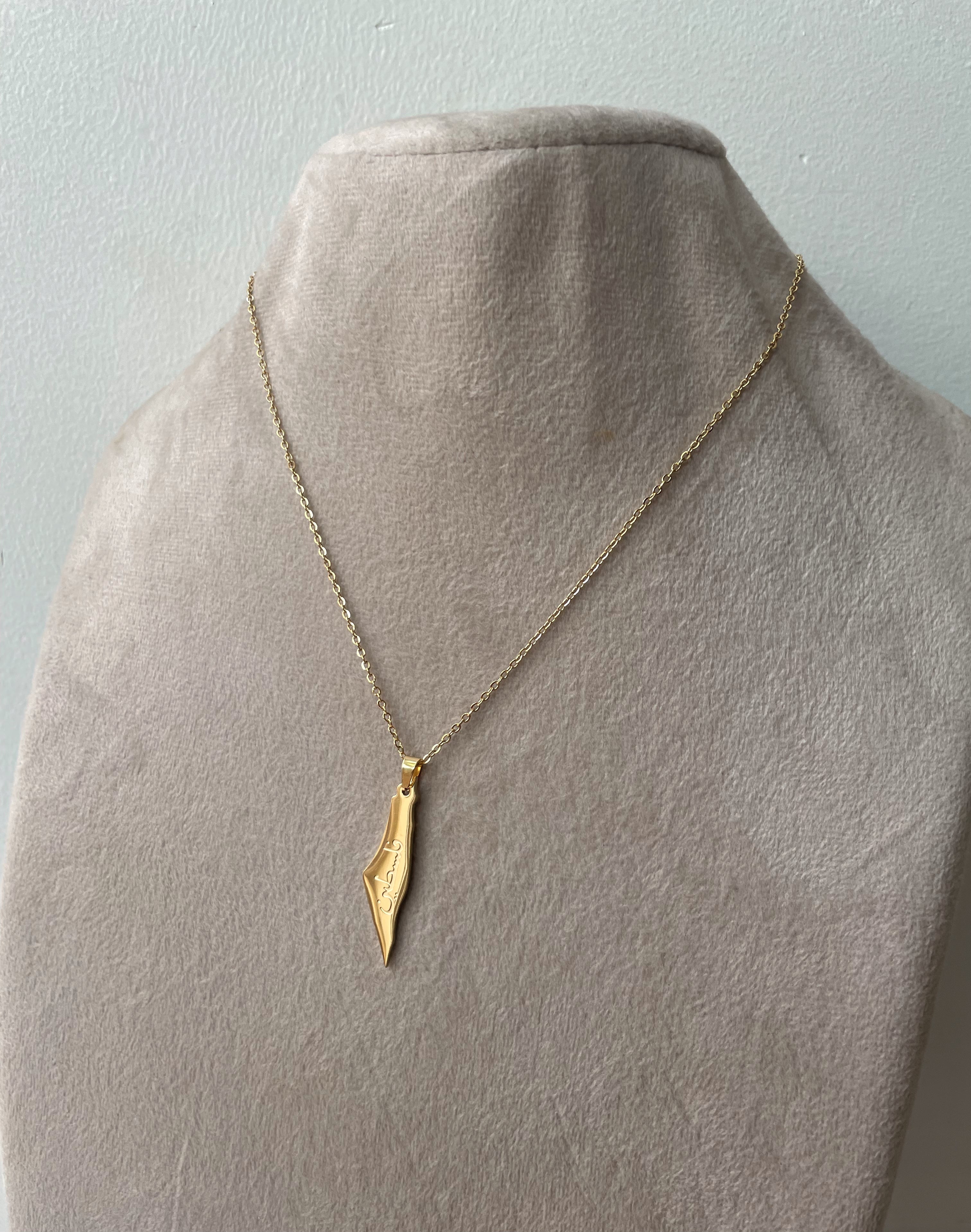 FOR PALESTINE I FALASTINE ARABIC WORD MAP | Tarnish Free I Gold Necklace