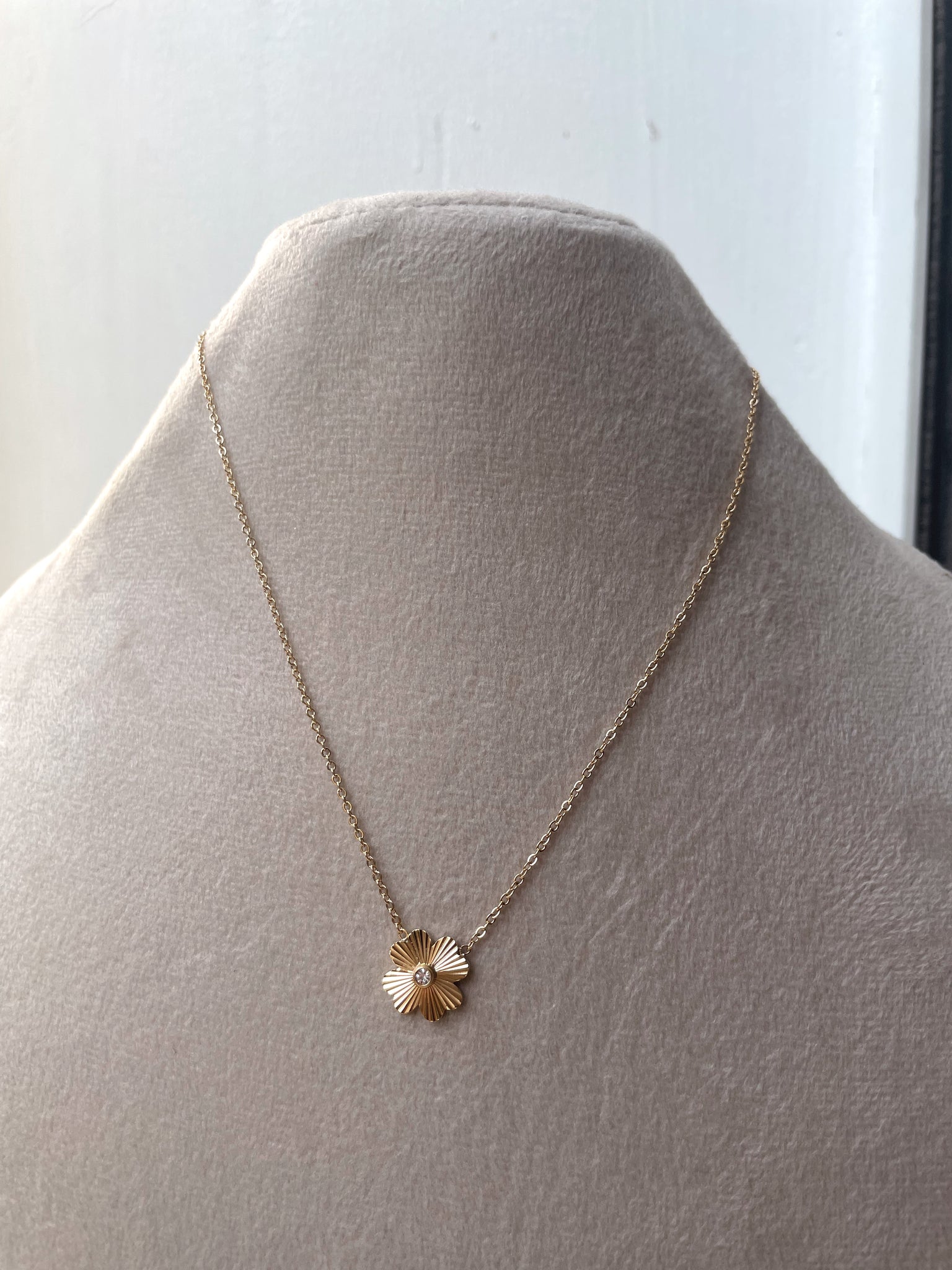 DAHLIA | Tarnish Free | Gold Flower and Cubic Zirconia | Pendant Necklace