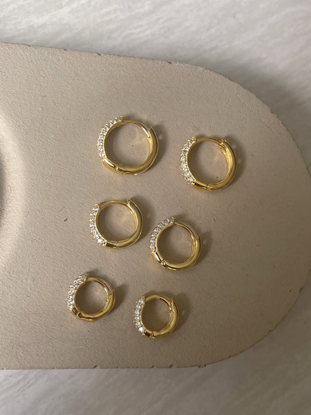 HERA | S925 Sterling Silver | 18ct Gold Plated | Cubic Zirconia | Gold/Silver | Encrusted Huggies | Earring