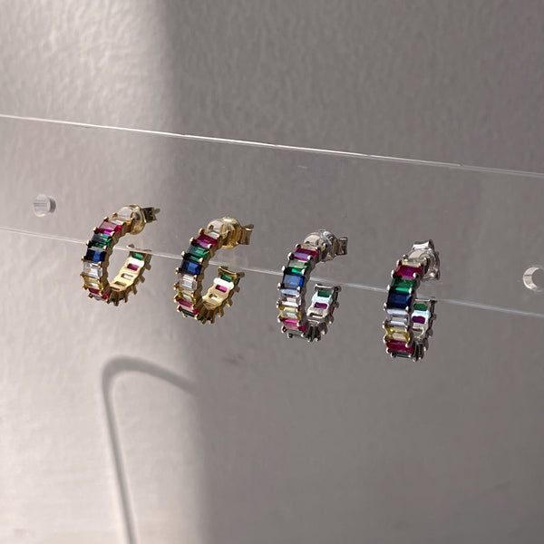 AVRI | S925 Sterling Silver | 18k Gold/Platinum Plated I Baguette Cubic Zirconia | MultiColour Stud | Earring