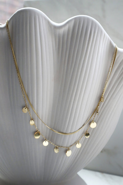 JARITHA | Gold Snake and Disk Double Layer | Tarnish Free | Necklace