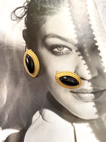 BECKY| Tarnish Free | Gold And Black Oval Vintage Stud | Earrings