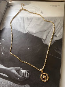 ADVENTURER | ZibaMan | Gold/Silver and Cubic Compass Pendant Rope Chain Necklace | Tarnish-Free