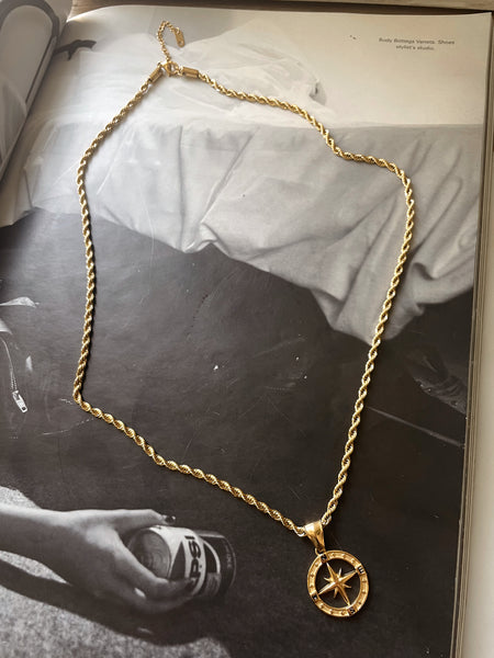 ADVENTURER | ZibaMan | Gold/Silver and Cubic Compass Pendant Rope Chain Necklace | Tarnish-Free