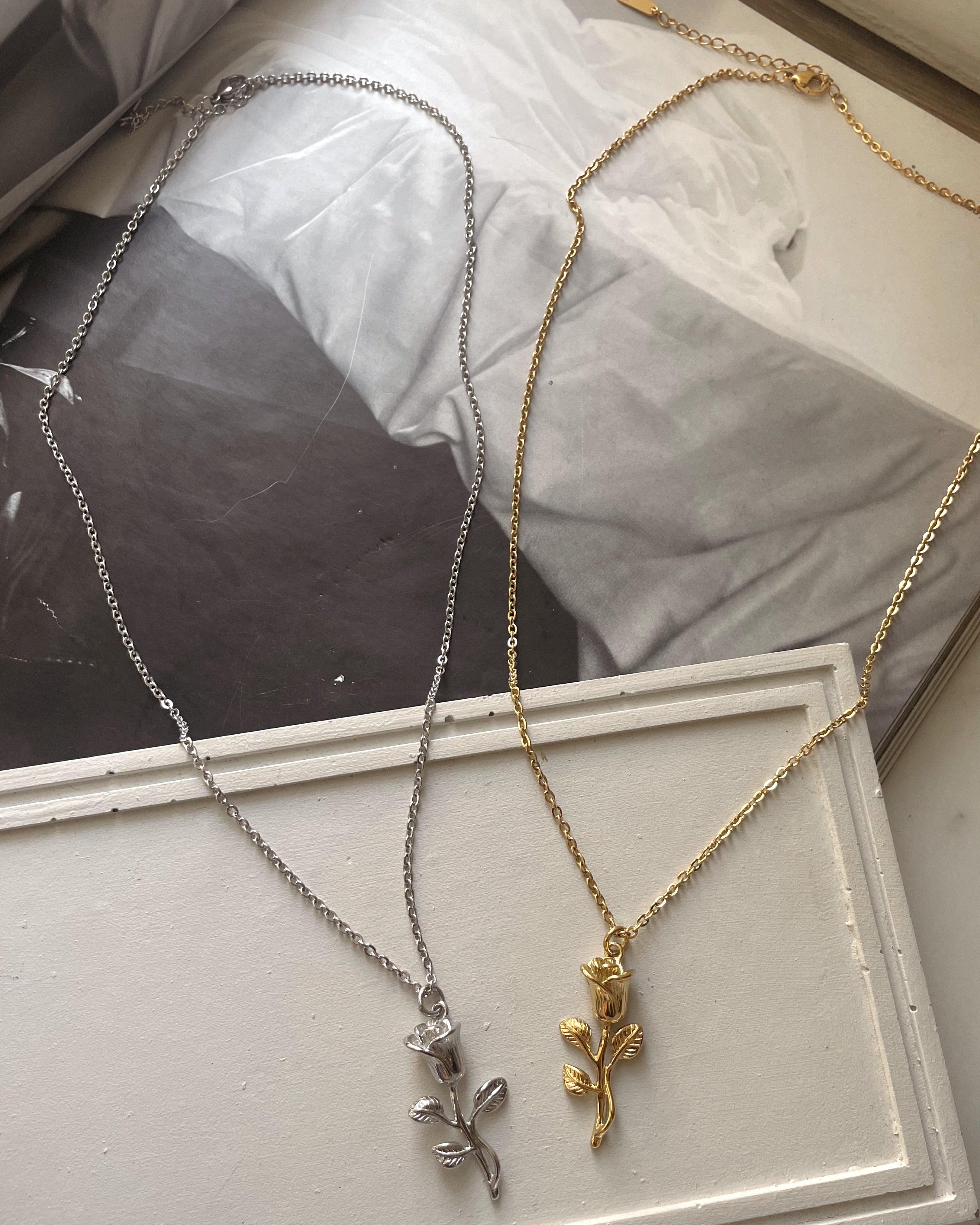 YVES | ZibaMan | Gold/Silver Rose Pendant Necklace | Tarnish-Free