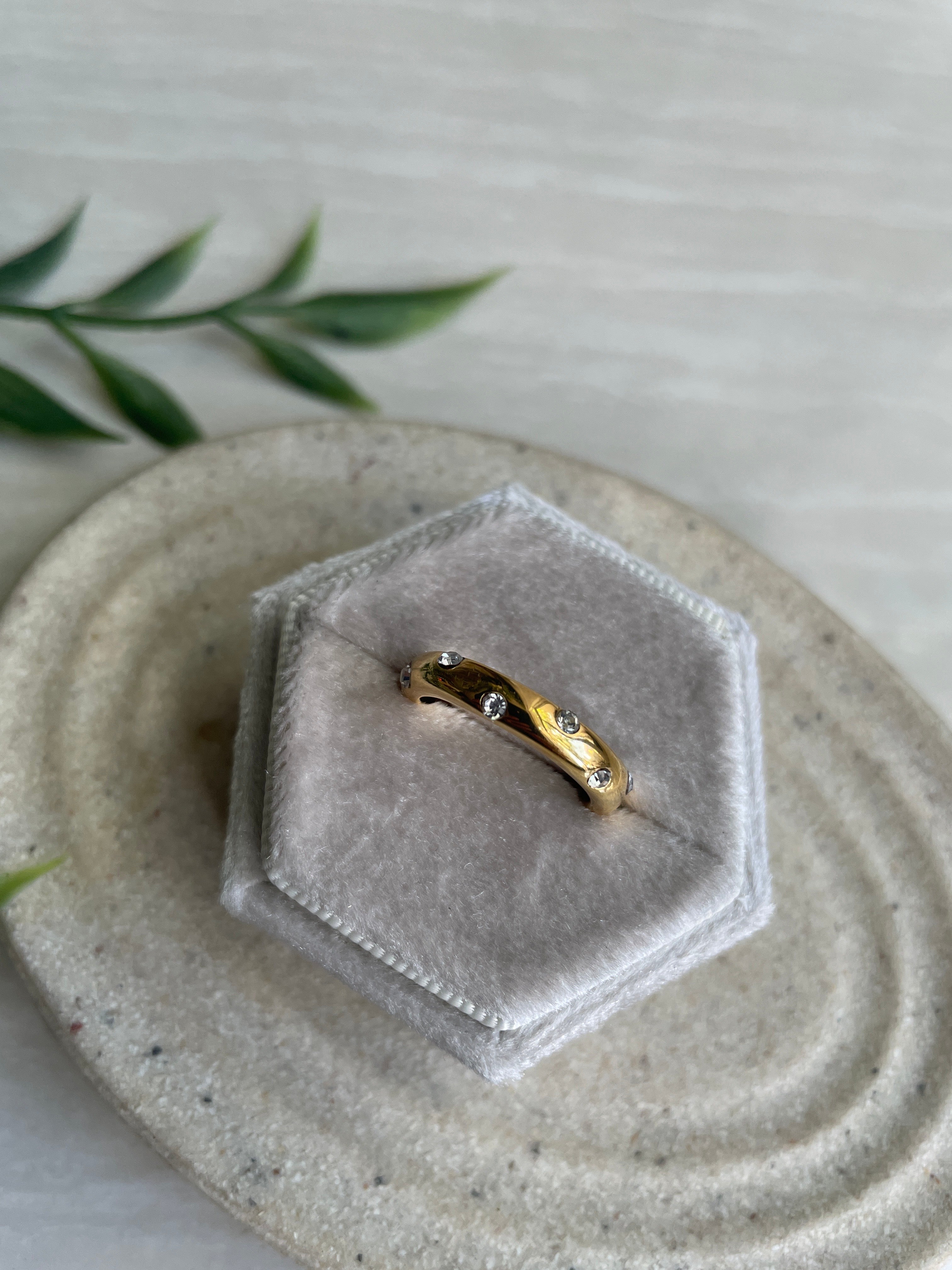STARDUST| Tarnish-Free| Minimal Gold Band Ring with Cubic Zirconia