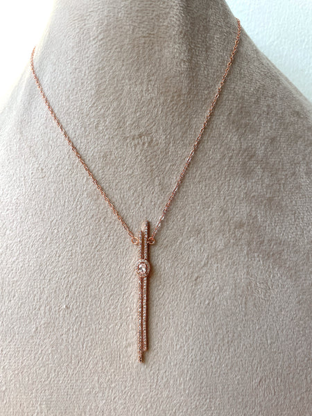 DIAMOND MILE | Silver/Rose-Gold Linear Pendant Luxury Necklace | AAA Grade Cubic Zirconia