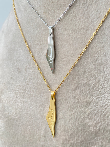 FOR PALESTINE I FALASTINE ARABIC WORD MAP | Tarnish Free I Gold Necklace