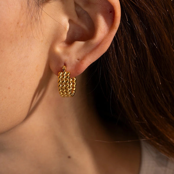 BOBBLE BAR | Tarnish Free |Stainless Steel | Gold Plated Hoop Bubble | Earrings