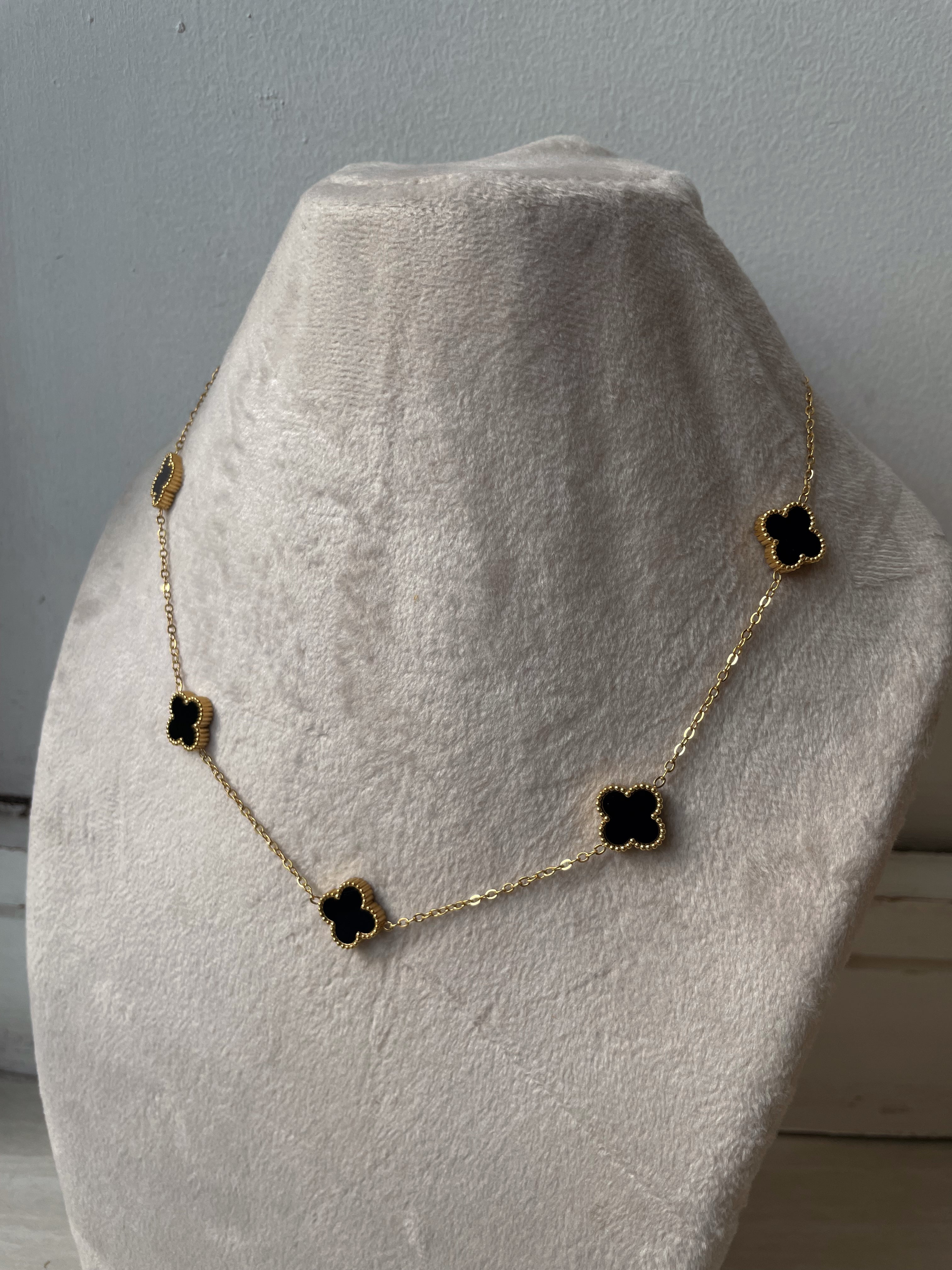 FLOWER MULTI NECKLACE | Tarnish Free | Gold Black/White Multi-Flower | Necklace