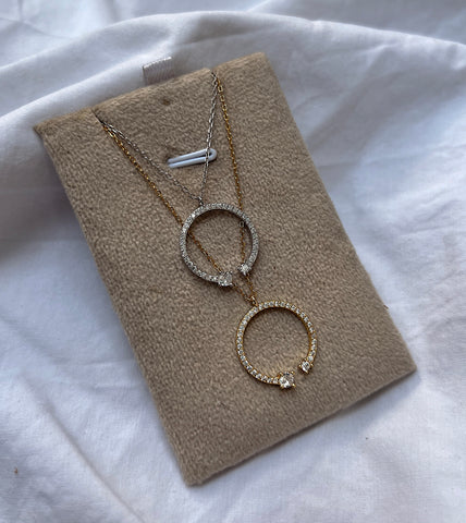 MOONLIGHT | S925 Sterling Silver | 18ct Gold/Platinum Plated | Open Circle Encrusted | Necklace