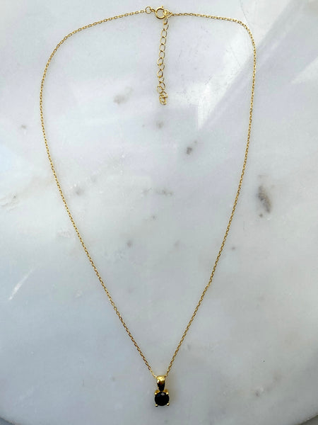 LUCRETIA | S925 Sterling Silver I 18ct gold plated I Cubic Zirconia I Black Pendant Necklace